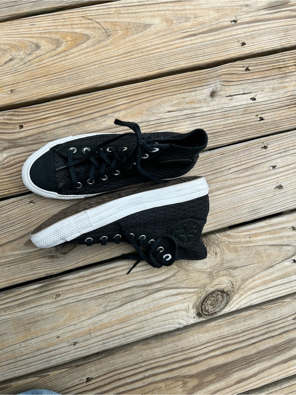 Converse Crochet Hi-Top Sneakers | Black Knit Emo Schoolgirl Aesthetic Sz 9 - Picture 2 of 8